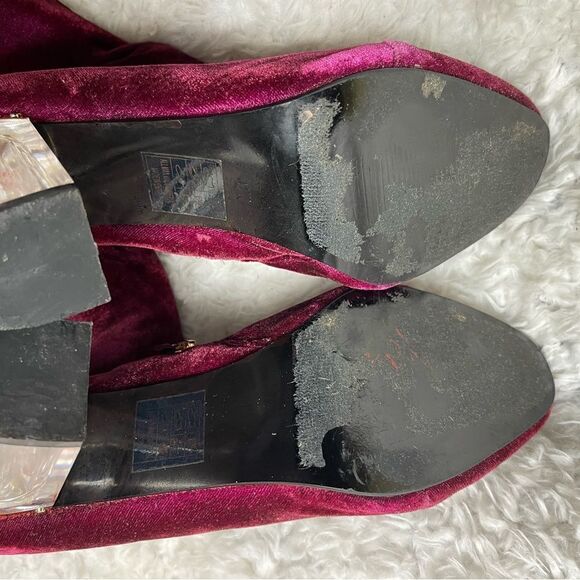 Ashley Stewart Fabric suede Burgundy knee high clear heel boots SZ9W - Picture 13 of 13